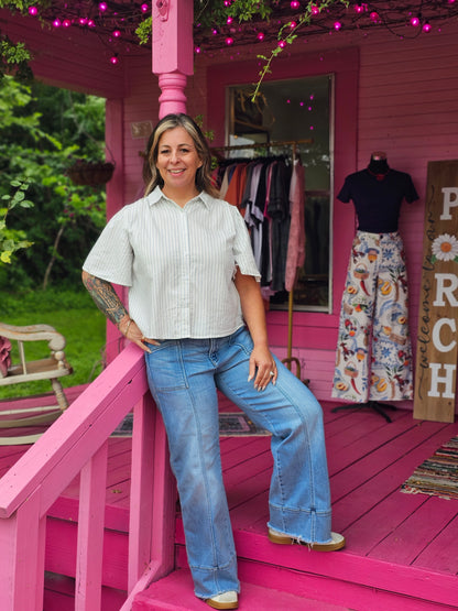Cropped Button Down Top