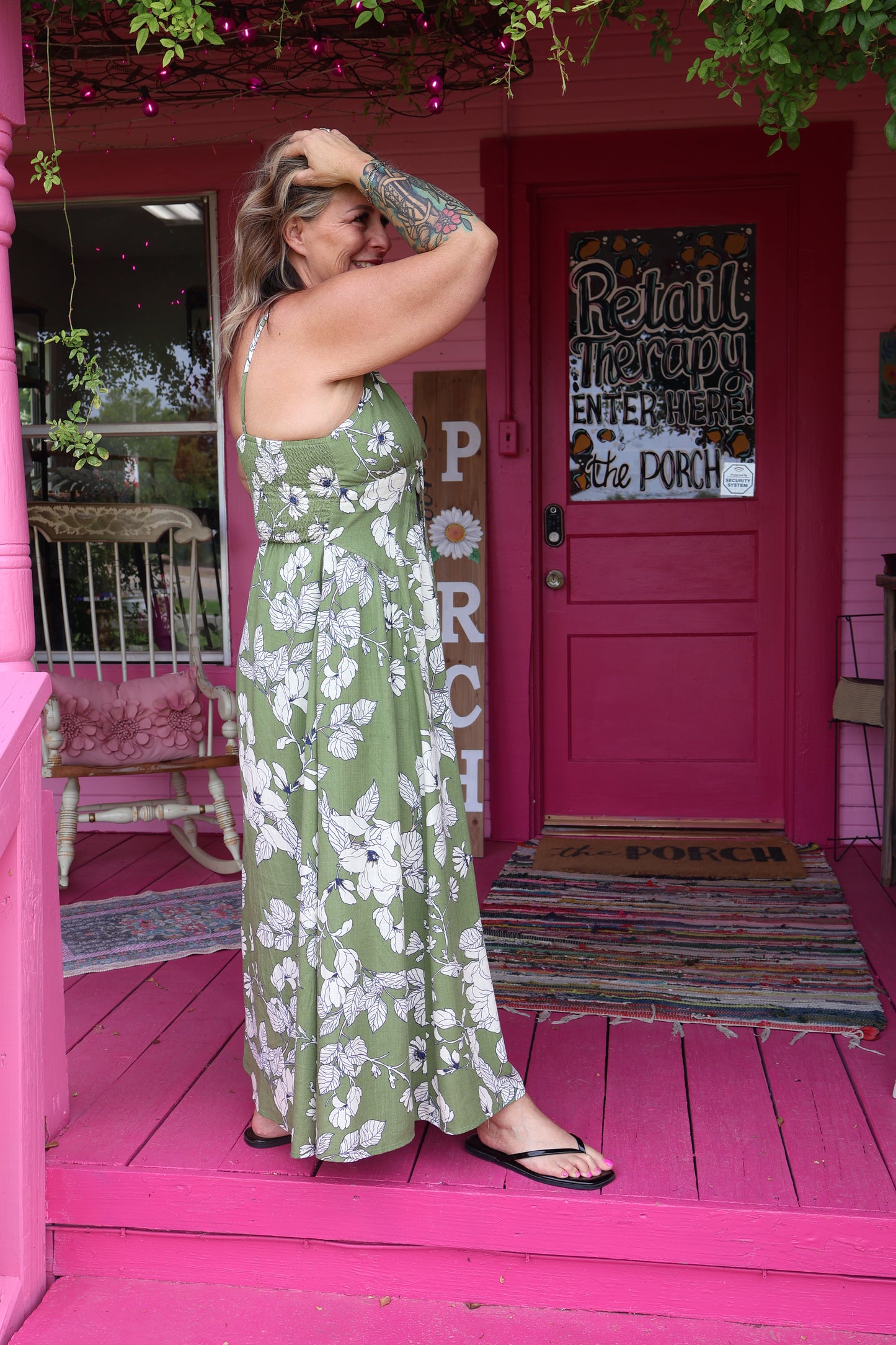 Olive Floral Midi Dress