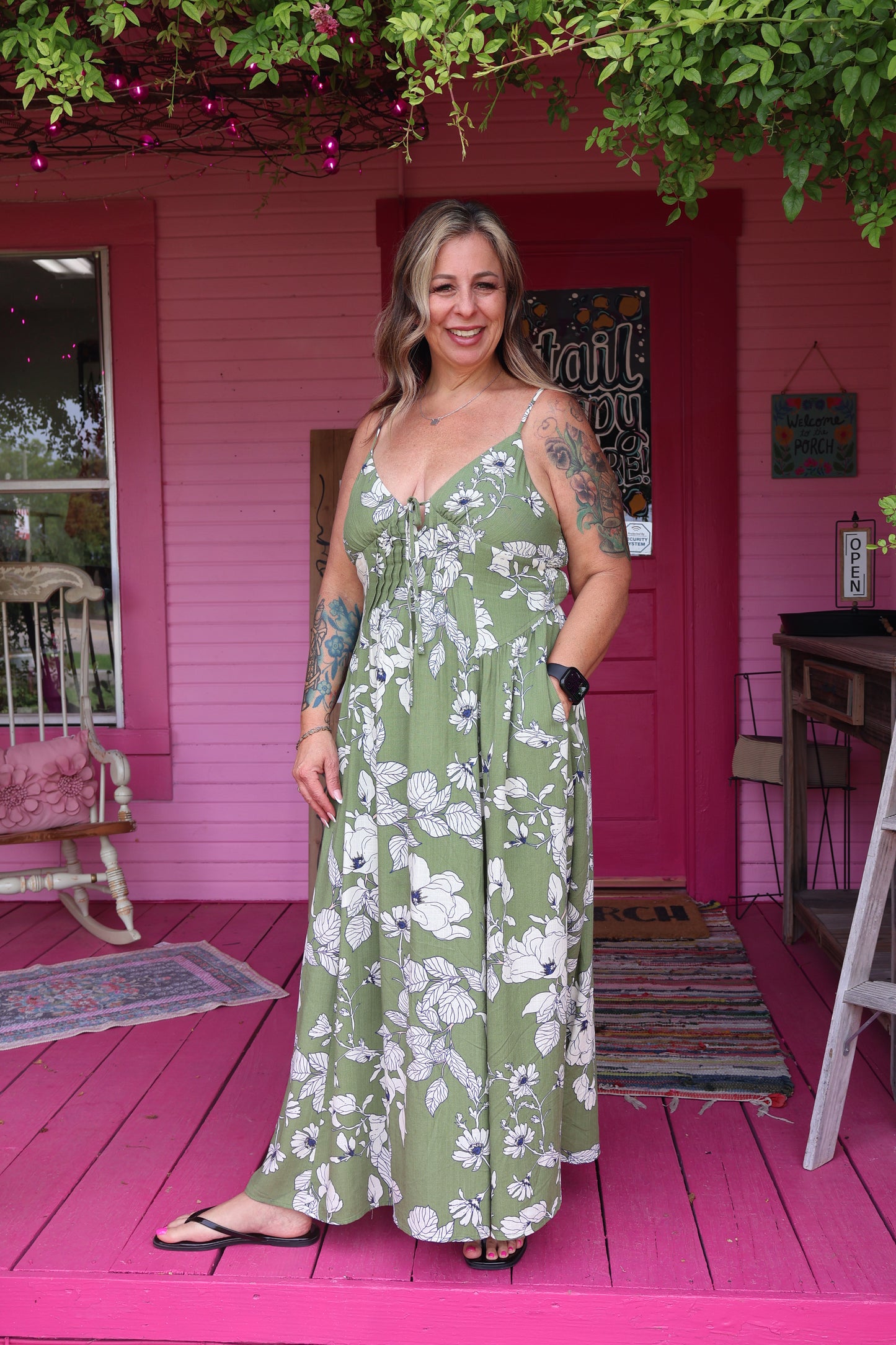 Olive Floral Midi Dress