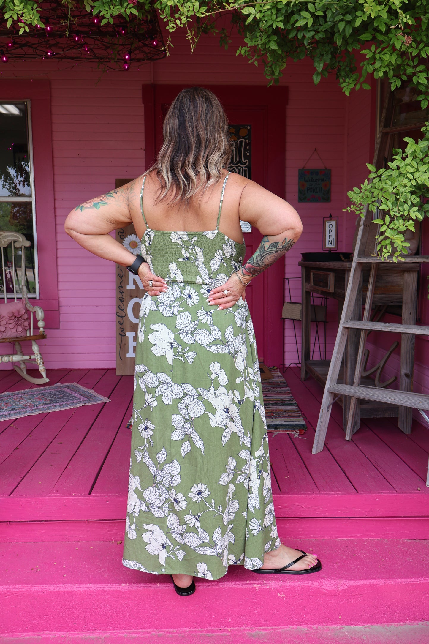Olive Floral Midi Dress