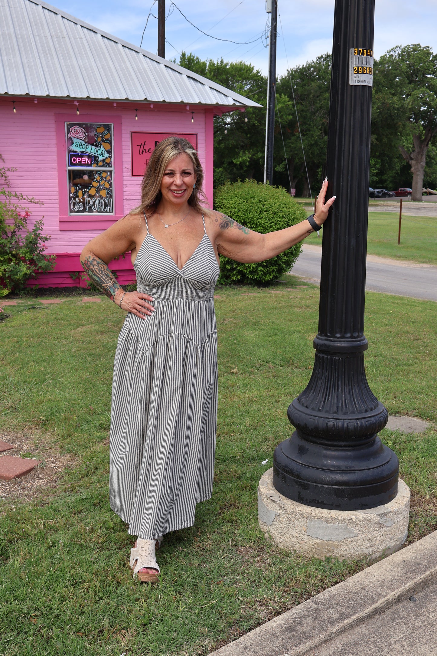 Navy Striped Midi Dress