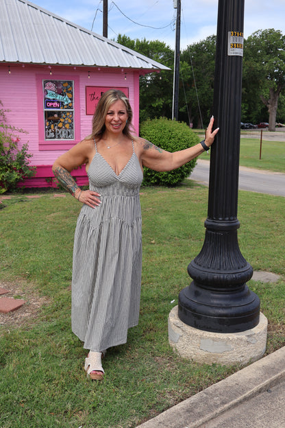Navy Striped Midi Dress