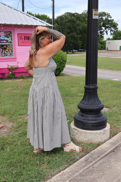 Navy Striped Midi Dress