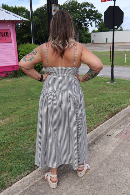 Navy Striped Midi Dress
