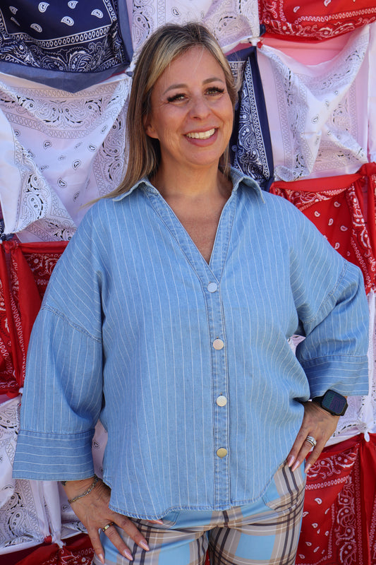 Light Denim Striped Top