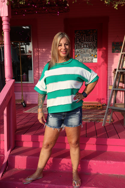 Terry Striped Seam Top
