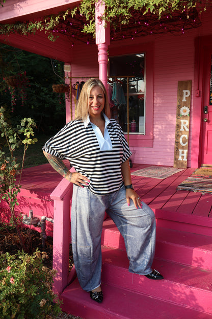 Striped Blue Collar Top